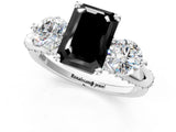 White gold Fancy Black Emerald Cut Diamond Three-Stone Ring with Prong Setting and Pavé Band_1