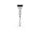 White gold Fancy Black Emerald Cut Diamond Three-Stone Ring with Prong Setting and Pavé Band_2