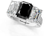 White gold Fancy Black Emerald Cut Diamond Three-Stone Ring with Prong Setting and Textured Band_1