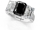 White gold Fancy Black Emerald Cut Diamond Three-Stone Ring with Prong Setting and Textured Band_25
