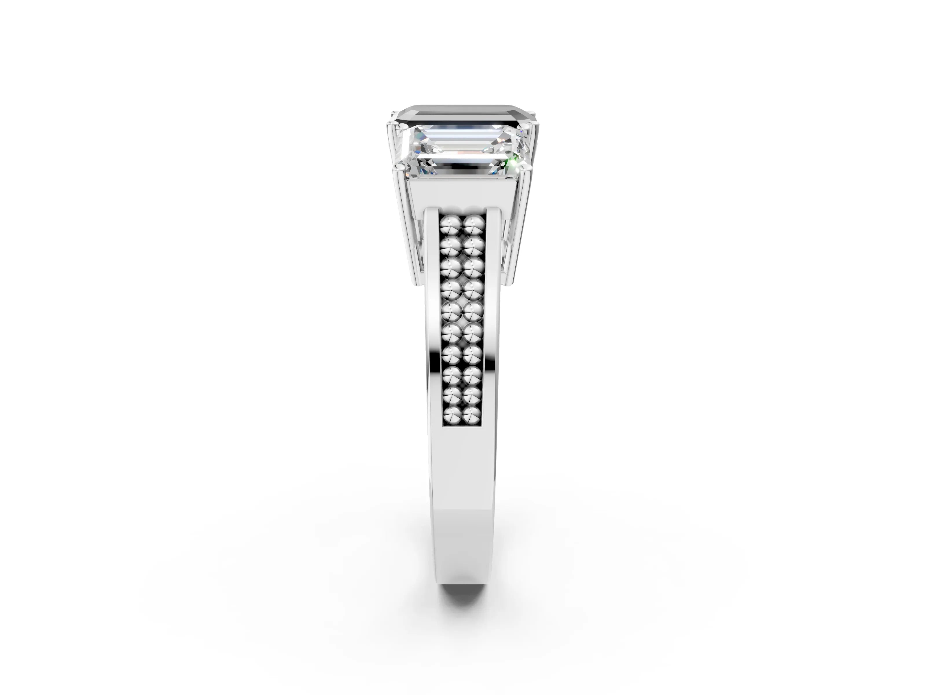 White gold Fancy Black Emerald Cut Diamond Three-Stone Ring with Prong Setting and Textured Band_26