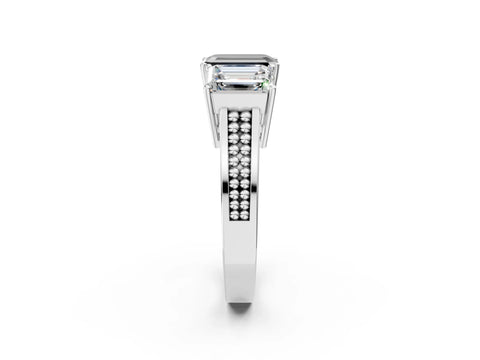 White gold Fancy Black Emerald Cut Diamond Three-Stone Ring with Prong Setting and Textured Band_26