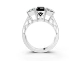 White gold Fancy Black Emerald Cut Diamond Three-Stone Ring with Prong Setting and Textured Band_27
