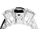 White gold Fancy Black Emerald Cut Diamond Three-Stone Ring with Prong Setting and Textured Band_28