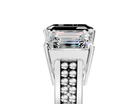 White gold Fancy Black Emerald Cut Diamond Three-Stone Ring with Prong Setting and Textured Band_29