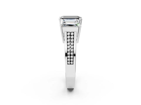 White gold Fancy Black Emerald Cut Diamond Three-Stone Ring with Prong Setting and Textured Band_2