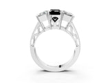 White gold Fancy Black Emerald Cut Diamond Three-Stone Ring with Prong Setting and Textured Band_3
