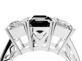 White gold Fancy Black Emerald Cut Diamond Three-Stone Ring with Prong Setting and Textured Band_4