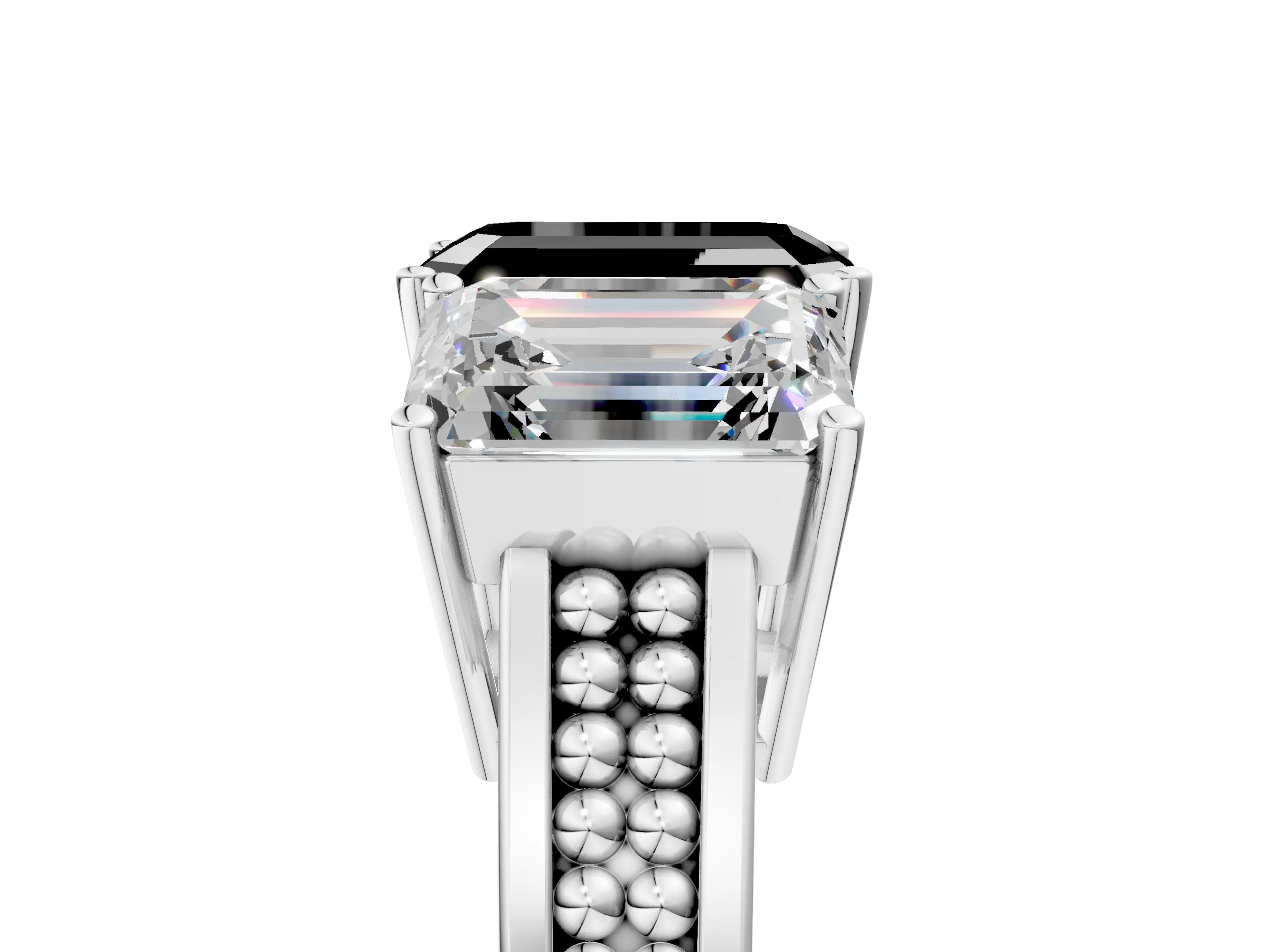 White gold Fancy Black Emerald Cut Diamond Three-Stone Ring with Prong Setting and Textured Band_5