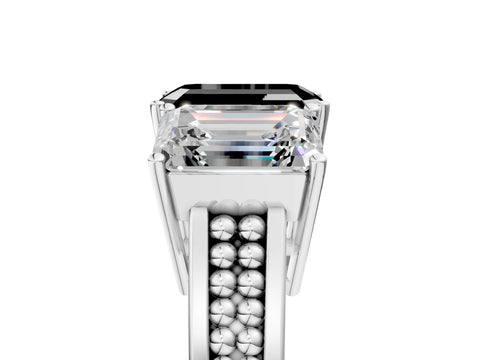 White gold Fancy Black Emerald Cut Diamond Three-Stone Ring with Prong Setting and Textured Band_5