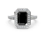 White gold Fancy Black Emerald Cut Halo Bezel Diamond Pave Band Ring_12