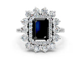 White gold Fancy Black Emerald Cut Halo Cluster Diamond Ring with Pave Band and Four-Prong Setting_12