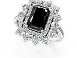 White gold Fancy Black Emerald Cut Halo Cluster Diamond Ring with Pave Band and Four-Prong Setting_13