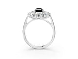 White gold Fancy Black Emerald Cut Halo Cluster Diamond Ring with Pave Band and Four-Prong Setting_15