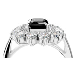 White gold Fancy Black Emerald Cut Halo Cluster Diamond Ring with Pave Band and Four-Prong Setting_16