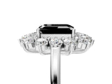 White gold Fancy Black Emerald Cut Halo Cluster Diamond Ring with Pave Band and Four-Prong Setting_17