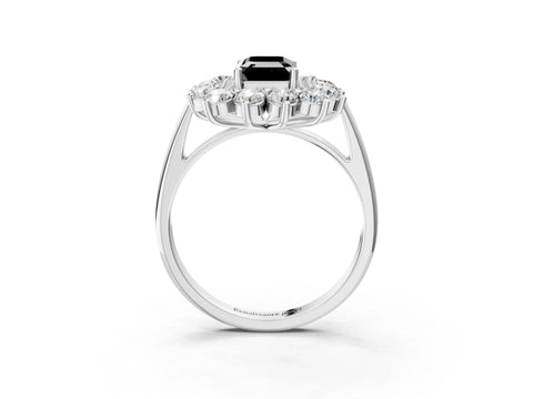 White gold Fancy Black Emerald Cut Halo Cluster Diamond Ring with Pave Band and Four-Prong Setting_3
