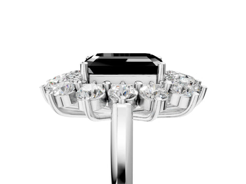 White gold Fancy Black Emerald Cut Halo Cluster Diamond Ring with Pave Band and Four-Prong Setting_5