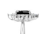 White gold Fancy Black Emerald Cut Halo Diamond Cluster Ring with Marquise and Round Stones on a White Gold Band with Prong Setting_5