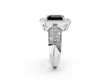 White gold Fancy Black Emerald Cut Halo Diamond Engagement Ring with Pave Split Shank and Four-Prong Setting_2