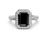 White gold Fancy Black Emerald Cut Halo Diamond Engagement Ring with Split Shank Band and Four-Prong Setting_12