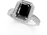 White gold Fancy Black Emerald Cut Halo Diamond Engagement Ring with Split Shank Band and Four-Prong Setting_13