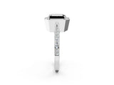 White gold Fancy Black Emerald Cut Halo Diamond Engagement Ring with Split Shank Band and Four-Prong Setting_14
