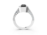 White gold Fancy Black Emerald Cut Halo Diamond Engagement Ring with Split Shank Band and Four-Prong Setting_15