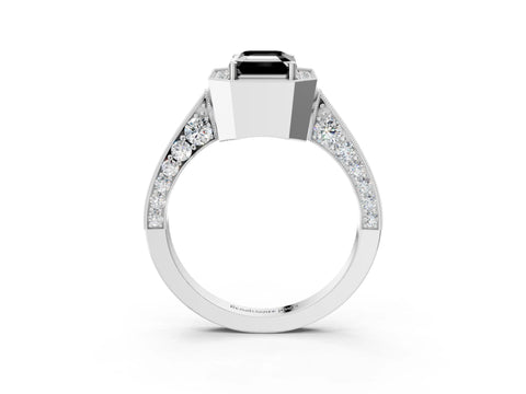 White gold Fancy Black Emerald Cut Halo Diamond Engagement Ring with Split Shank Band and Four-Prong Setting_15