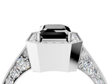 White gold Fancy Black Emerald Cut Halo Diamond Engagement Ring with Split Shank Band and Four-Prong Setting_16