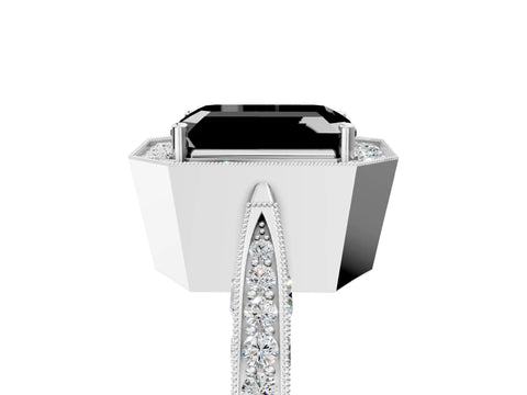 White gold Fancy Black Emerald Cut Halo Diamond Engagement Ring with Split Shank Band and Four-Prong Setting_17