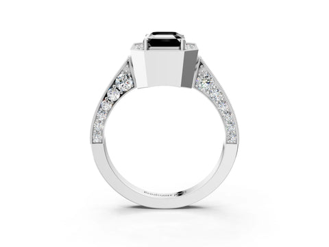 White gold Fancy Black Emerald Cut Halo Diamond Engagement Ring with Split Shank Band and Four-Prong Setting_3