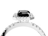 White gold Fancy Black Emerald Cut Halo Diamond Pave Band with Prong Setting_4