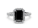 White gold Fancy Black Emerald Cut Halo Diamond Pave Band with Prong Setting
