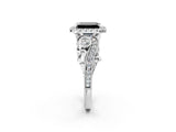 White gold Fancy Black Emerald Cut Halo Diamond Ring with Milgrain and Bezel Accents on a Split Shank Band_26