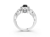 White gold Fancy Black Emerald Cut Halo Diamond Ring with Milgrain and Bezel Accents on a Split Shank Band_27