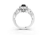 White gold Fancy Black Emerald Cut Halo Diamond Ring with Milgrain and Bezel Accents on a Split Shank Band_3
