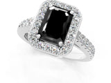 White gold Fancy Black Emerald Cut Halo Diamond Ring with Pavé Band and Three-Prong Setting_13