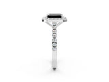 White gold Fancy Black Emerald Cut Halo Diamond Ring with Pavé Band and Three-Prong Setting_14