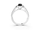 White gold Fancy Black Emerald Cut Halo Diamond Ring with Pavé Band and Three-Prong Setting_15