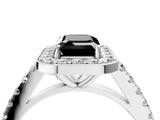 White gold Fancy Black Emerald Cut Halo Diamond Ring with Pavé Band and Three-Prong Setting_16