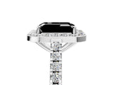 White gold Fancy Black Emerald Cut Halo Diamond Ring with Pavé Band and Three-Prong Setting_17