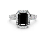 White gold Fancy Black Emerald Cut Halo Diamond Ring with Pavé Band_12