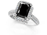 White gold Fancy Black Emerald Cut Halo Diamond Ring with Pavé Band_13