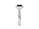White gold Fancy Black Emerald Cut Halo Diamond Ring with Pavé Band_14
