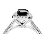 White gold Fancy Black Emerald Cut Halo Diamond Ring with Pavé Band_16