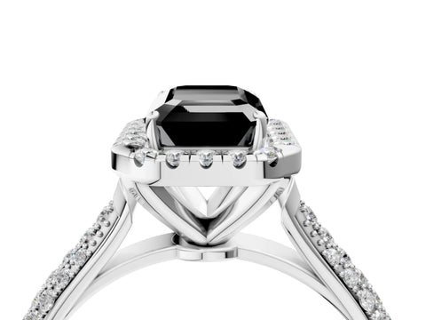 White gold Fancy Black Emerald Cut Halo Diamond Ring with Pavé Band_16
