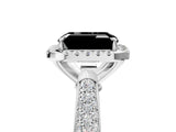White gold Fancy Black Emerald Cut Halo Diamond Ring with Pavé Band_17