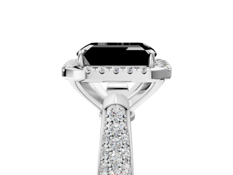 White gold Fancy Black Emerald Cut Halo Diamond Ring with Pavé Band_17