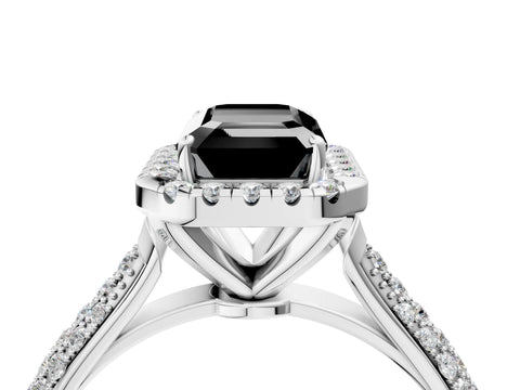 White gold Fancy Black Emerald Cut Halo Diamond Ring with Pavé Band_4